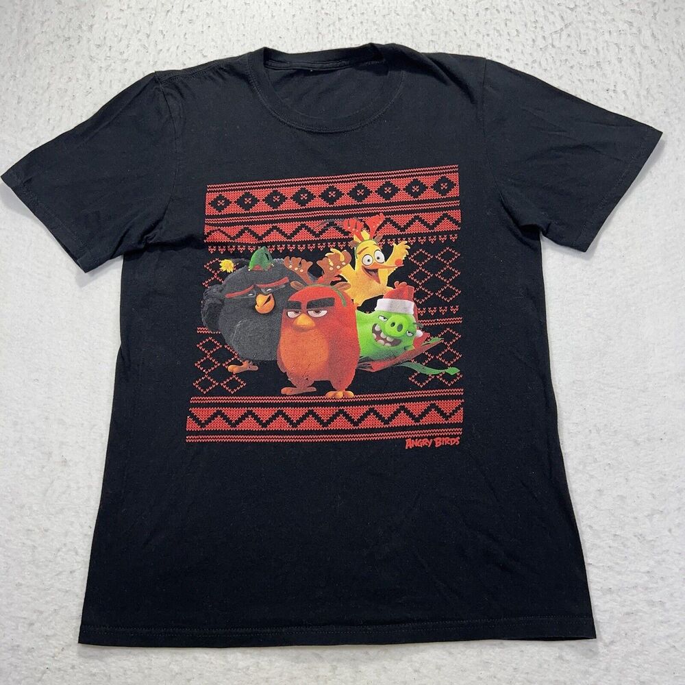 Angry Birds Movie Men's Small Christmas Sweater Pattern Black Graphic T Shirt